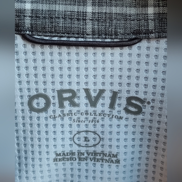Orvis Men's Gray Plaid Checkered Short Sleeve Button Up Shirt | Size Large - Picture 3 of 6